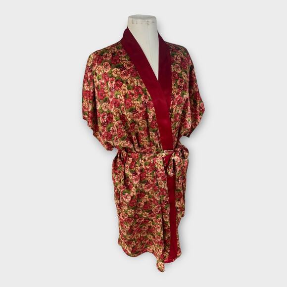 Vintage Pinx Floral Satin Kimono Robe OS Cottagecore Boho Chic Dressing Gown - Picture 6 of 13